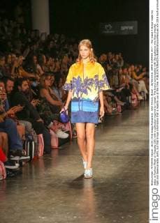 SAO PAULO, Brazil - 26 04 2016: SPFW SUMMER 2017 - The brand A.Brand made his debut at Fashion Week on Tuesday (26) with a collection inspired by Hawaii. The brand conversation with the audience who likes cheerful, light and desencanadas parts, but that brings information that is legal to use at the time.  BrunaxMarques