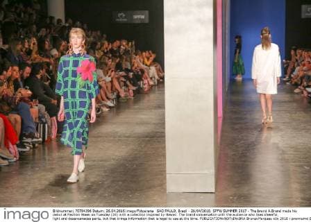 SAO PAULO, Brazil - 26 04 2016: SPFW SUMMER 2017 - The brand A.Brand made his debut at Fashion Week on Tuesday (26) with a collection inspired by Hawaii. The brand conversation with the audience who likes cheerful, light and desencanadas parts, but that brings information that is legal to use at the time.  BrunaxMarques