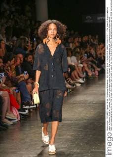 SAO PAULO, Brazil - 26 04 2016: SPFW SUMMER 2017 - The brand A.Brand made his debut at Fashion Week on Tuesday (26) with a collection inspired by Hawaii. The brand conversation with the audience who likes cheerful, light and desencanadas parts, but that brings information that is legal to use at the time.  BrunaxMarques
