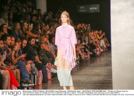 SAO PAULO, Brazil - 26 04 2016: SPFW SUMMER 2017 - The brand A.Brand made his debut at Fashion Week on Tuesday (26) with a collection inspired by Hawaii. The brand conversation with the audience who likes cheerful, light and desencanadas parts, but that brings information that is legal to use at the time.  BrunaxMarques