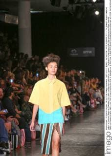 SAO PAULO, Brazil - 26 04 2016: SPFW SUMMER 2017 - The brand A.Brand made his debut at Fashion Week on Tuesday (26) with a collection inspired by Hawaii. The brand conversation with the audience who likes cheerful, light and desencanadas parts, but that brings information that is legal to use at the time.  BrunaxMarques