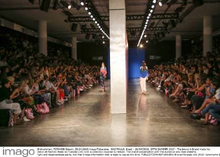 SAO PAULO, Brazil - 26 04 2016: SPFW SUMMER 2017 - The brand A.Brand made his debut at Fashion Week on Tuesday (26) with a collection inspired by Hawaii. The brand conversation with the audience who likes cheerful, light and desencanadas parts, but that brings information that is legal to use at the time.  BrunaxMarques