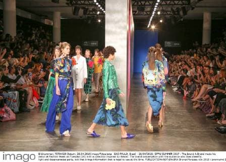 SAO PAULO, Brazil - 26 04 2016: SPFW SUMMER 2017 - The brand A.Brand made his debut at Fashion Week on Tuesday (26) with a collection inspired by Hawaii. The brand conversation with the audience who likes cheerful, light and desencanadas parts, but that brings information that is legal to use at the time.  BrunaxMarques