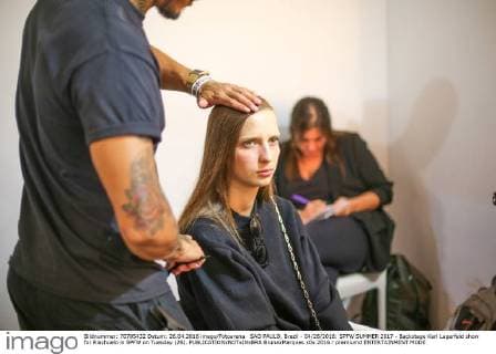 SAO PAULO, Brazil - 04 26 2016: SPFW SUMMER 2017 - Backstage Karl Lagerfeld show for Riachuelo in SPFW on Tuesday (26).  BrunaxMarques