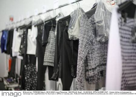 SAO PAULO, Brazil - 04 26 2016: SPFW SUMMER 2017 - Araras clothes and accessories backstage Karl Lagerfeld show for Riachuelo in SPFW on Tuesday (26).  BrunaxMarques