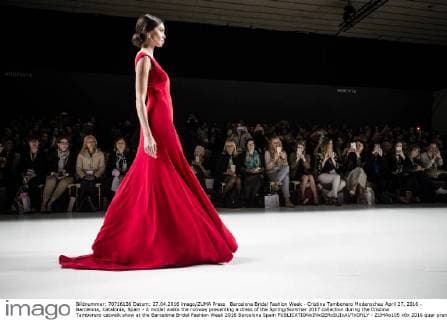 Barcelona Bridal Fashion Week - Cristina Tambonero Modenschau April 27, 2016 - Barcelona, Catalonia, Spain - A model walks the runway presenting a dress of the Spring Summer 2017 collection during the Cristina Tamborero catwalk show at the Barcelona Bridal Fashion Week 2016 Barcelona Spain - ZUMAo105