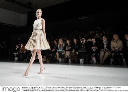 Barcelona Bridal Fashion Week - Cristina Tambonero Modenschau April 27, 2016 - Barcelona, Catalonia, Spain - A model walks the runway presenting a dress of the Spring Summer 2017 collection during the Cristina Tamborero catwalk show at the Barcelona Bridal Fashion Week 2016 Barcelona Spain - ZUMAo105