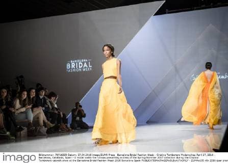 Barcelona Bridal Fashion Week - Cristina Tambonero Modenschau April 27, 2016 - Barcelona, Catalonia, Spain - A model walks the runway presenting a dress of the Spring Summer 2017 collection during the Cristina Tamborero catwalk show at the Barcelona Bridal Fashion Week 2016 Barcelona Spain - ZUMAo105