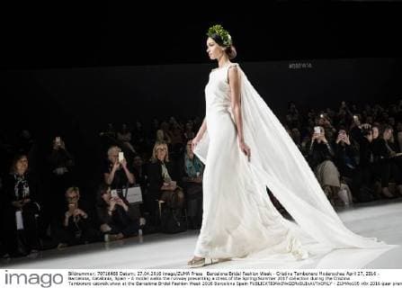 Barcelona Bridal Fashion Week - Cristina Tambonero Modenschau April 27, 2016 - Barcelona, Catalonia, Spain - A model walks the runway presenting a dress of the Spring Summer 2017 collection during the Cristina Tamborero catwalk show at the Barcelona Bridal Fashion Week 2016 Barcelona Spain - ZUMAo105