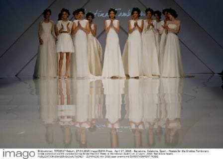 April 27, 2016 - Barcelona, Catalonia, Spain - Models for the Cristina Tamborero bridal collection on the runway during Bridal Fashion Week in Barcelona (Spain) on 27 April, 2016. Barcelona Spain  - ZUMAn230