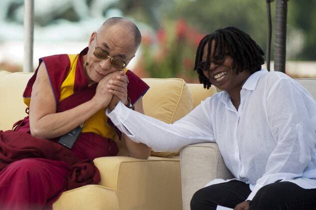 July 9, 2011 - Washington, District of Columbia, U.S. - His Holiness the DALAI LAMA jokes around with host WHOOPI GOLDBERG during the questions and answer portion of the DALAI LAMA s A talk for world peace on the west front lawn of the U.S. Capitol in Washington D.C. Saturday. The event was hosted by the Capital Area Tibetan Association. - ZUMAmv2_