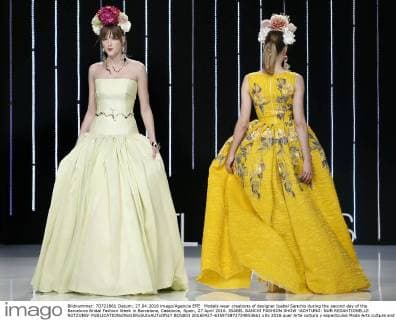 Models wear creations of designer Isabel Sanchis during the second day of the Barcelona Bridal Fashion Week in Barcelona, Catalonia, Spain, 27 April 2016. ISABEL SANCHI FASHION SHOW !ACHTUNG: NUR REDAKTIONELLE NUTZUNG!  BCN003 20160427-635973872724853661