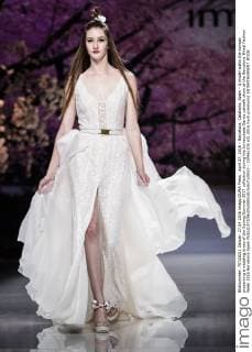 April 27, 2016 - Barcelona, Catalonia, Spain - A model walks the runway presenting a wedding dress of the Spring Summer 2017 collection during the Inmaculada Garcia catwalk show at the Barcelona Bridal Fashion Week 2016 Barcelona Spain - ZUMAo105