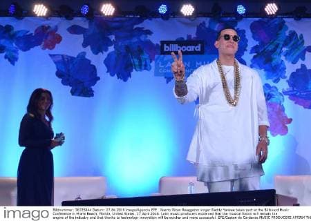 Puerto Rican Reaggeton singer Daddy Yankee takes part at the Billboard Music Conference in Miami Beach, Florida, United States, 27 April 2016. Latin music producers explained that the musical fusion will remain the engine of the industry and that thanks to technology innovation will be quicker and more successful. EFE Gaston de Cardenas MUSIC PRODUCERS AFFIRM THE ADVANCES OF TECHNOLOGY WIL WALLOW INNOVATION !ACHTUNG: NUR REDAKTIONELLE NUTZUNG!  MBE014 20160428-635974089679087346