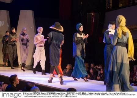 BUDAPEST, April 27, 2016 -- Models present creations by Hungarian brand Anwaryan during the Budapest Fashion Week in Budapest, Hungary, April 27, 2016. ) HUNGARY-BUDAPEST-FASHION WEEK AttilaxVolgyi 