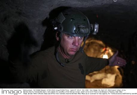 April 27, 2016 - CA, USA - San Diego, CA. April 27, 2016 Lance LeNoir of the Border Patrol s Tunnel Rat team, talks about the specifics of the Galvez tunnel, which came north from a warehouse in Tijuana, near Otay Mesa. Border Patrol officials keep one of the many tunnels discovered near Otay Mesa as an example for new agents, for media purposes and training operations. Known as the Galvez tunnel, it s an example of one of the more developed tunnels, having nearly twice the height of the recently discovered tunnels, with electrical wiring and rails for moving bundles under the border. Mandatory photo credit: USA - ZUMAs44_