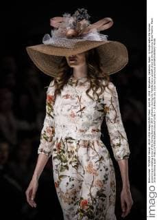 April 28, 2016 - Barcelona, Catalonia, Spain - A model walks the runway presenting a wedding dress of the Spring Summer 2017 collection during the Matilde Cano catwalk show at the Barcelona Bridal Fashion Week 2016 Barcelona Spain - ZUMAo105