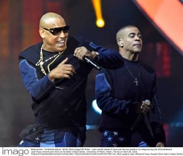 Latin artists Gente D Zona and Farruko perform on stage during the 2016 Billboard Latin Music Awards and Show at the Bank United Center, University of Miami, Miami, Florida on April 28, 2016.  MIA20160428103 GARYxIxROTHSTEIN