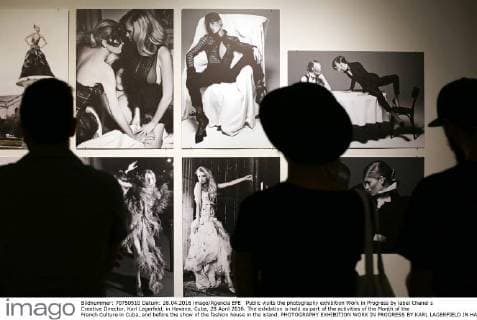 Public visits the photography exhibition Work in Progress by label Chanel s Creative Director, Karl Lagerfeld, in Havana, Cuba, 28 April 2016. The exhibition is held as part of the activities of the Month of the French Culture in Cuba, and before the show of the fashion house in the island. PHOTOGRAPHY EXHIBITION WORK IN PROGRESS BY KARL LAGERFIELD IN HAVANA !ACHTUNG: NUR REDAKTIONELLE NUTZUNG!  HAB11 20160429-635975080690169517