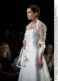 April 29, 2016 - Barcelona, Catalonia, Spain - A model walks the runway presenting a wedding dress of the Spring Summer 2017 collection during the Cymbeline catwalk show at the Barcelona Bridal Fashion Week 2016 Barcelona Spain - ZUMAo105
