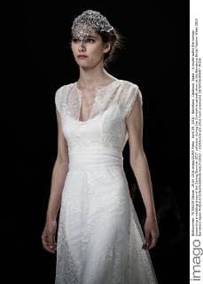 April 29, 2016 - Barcelona, Catalonia, Spain - A model walks the runway presenting a wedding dress of the Spring Summer 2017 collection during the Cymbeline catwalk show at the Barcelona Bridal Fashion Week 2016 Barcelona Spain - ZUMAo105