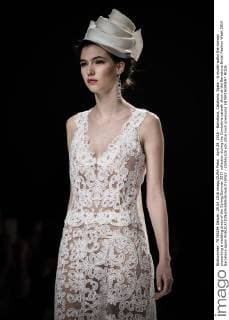 April 29, 2016 - Barcelona, Catalonia, Spain - A model walks the runway presenting a wedding dress of the Spring Summer 2017 collection during the Cymbeline catwalk show at the Barcelona Bridal Fashion Week 2016 Barcelona Spain - ZUMAo105