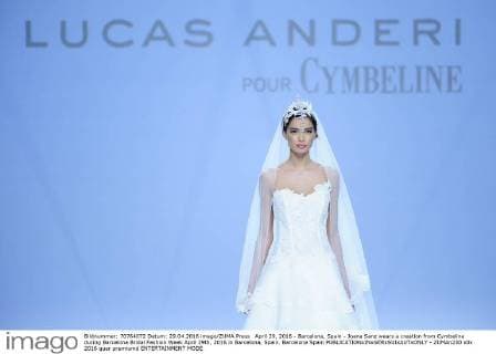 April 29, 2016 - Barcelona, Spain - Joana Sanz wears a creation from Cymbeline during Barcelona Bridal Fashion Week April 29th, 2016 in Barcelona, Spain. Barcelona Spain  - ZUMAn230