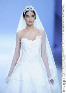 April 29, 2016 - Barcelona, Spain - Joana Sanz wears a creation from Cymbeline during Barcelona Bridal Fashion Week April 29th, 2016 in Barcelona, Spain. Barcelona Spain  - ZUMAn230