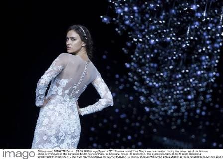 Russian model Irina Shayk wears a creation during the rehearsal of the fashion show by Pronovias in the Barcelona Bridal Fashion Week, in Barcelona, Spain, 29 April 2016. The event runs from 26 to 29 April. Barcelona Bridal Fashion Week !ACHTUNG: NUR REDAKTIONELLE NUTZUNG!  BRI01 20160429-635975625868150305