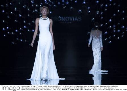 Dutch model Romee Strijd wears a creation during the rehearsal of the fashion show by Pronovias in the Barcelona Bridal Fashion Week, in Barcelona, Spain, 29 April 2016. The event runs from 26 to 29 April. Barcelona Bridal Fashion Week !ACHTUNG: NUR REDAKTIONELLE NUTZUNG!  BRI01 20160429-635975626652830305