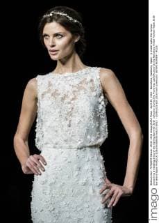 April 29, 2016 - Barcelona, Catalonia, Spain - A model walks the runway presenting a wedding dress of the Spring Summer 2017 collection during the Pronovias catwalk show at the Barcelona Bridal Fashion Week 2016 Barcelona Spain - ZUMAo105