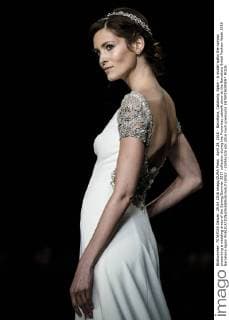 April 29, 2016 - Barcelona, Catalonia, Spain - A model walks the runway presenting a wedding dress of the Spring Summer 2017 collection during the Pronovias catwalk show at the Barcelona Bridal Fashion Week 2016 Barcelona Spain - ZUMAo105