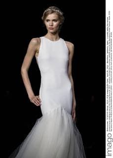 April 29, 2016 - Barcelona, Catalonia, Spain - A model walks the runway presenting a wedding dress of the Spring Summer 2017 collection during the Pronovias catwalk show at the Barcelona Bridal Fashion Week 2016 Barcelona Spain - ZUMAo105