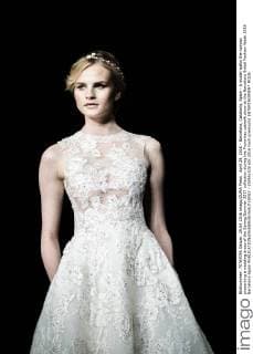 April 29, 2016 - Barcelona, Catalonia, Spain - A model walks the runway presenting a wedding dress of the Spring Summer 2017 collection during the Pronovias catwalk show at the Barcelona Bridal Fashion Week 2016 Barcelona Spain - ZUMAo105