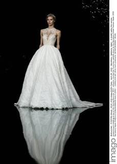 April 29, 2016 - Barcelona, Catalonia, Spain - A model walks the runway presenting a wedding dress of the Spring Summer 2017 collection during the Pronovias catwalk show at the Barcelona Bridal Fashion Week 2016 Barcelona Spain - ZUMAo105