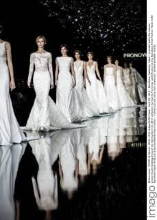 April 29, 2016 - Barcelona, Catalonia, Spain - A model walks the runway presenting a wedding dress of the Spring Summer 2017 collection during the Pronovias catwalk show at the Barcelona Bridal Fashion Week 2016 Barcelona Spain - ZUMAo105