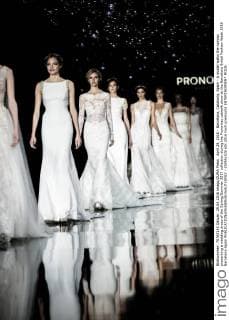 April 29, 2016 - Barcelona, Catalonia, Spain - A model walks the runway presenting a wedding dress of the Spring Summer 2017 collection during the Pronovias catwalk show at the Barcelona Bridal Fashion Week 2016 Barcelona Spain - ZUMAo105