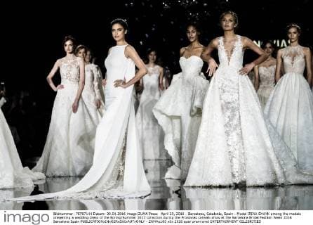 April 29, 2016 - Barcelona, Catalonia, Spain - Model IRINA SHAYK among the models presenting a wedding dress of the Spring Summer 2017 collection during the Pronovias catwalk show at the Barcelona Bridal Fashion Week 2016 Barcelona Spain - ZUMAo105