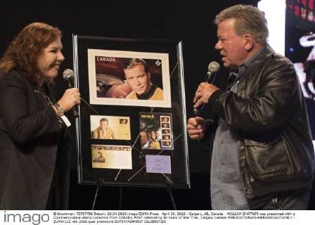 April 29, 2016 - Calgary, AB, Canada - WILLIAM SHATNER was presented with a Commemorative stamp collection from CANADA POST celebrating 50 Years of Star Trek. Calgary Canada - ZUMAr123
