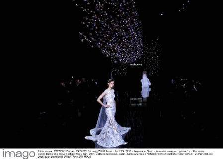 April 29, 2016 - Barcelona, Spain - A model wears a creation from Pronovias during Barcelona Bridal Fashion Week April 29th, 2016 in Barcelona, Spain. Barcelona Spain  - ZUMAn230