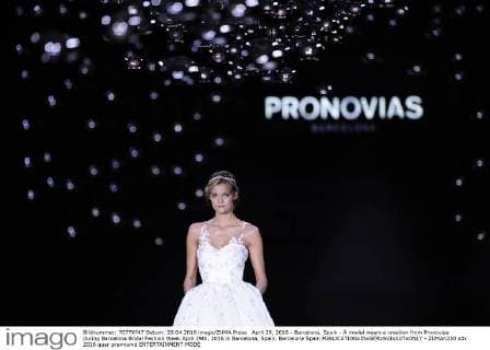 April 29, 2016 - Barcelona, Spain - A model wears a creation from Pronovias during Barcelona Bridal Fashion Week April 29th, 2016 in Barcelona, Spain. Barcelona Spain  - ZUMAn230