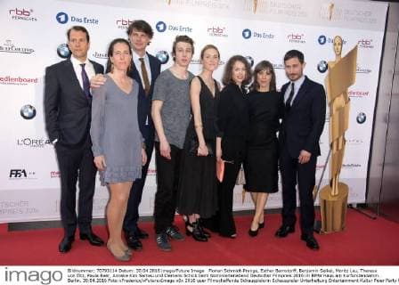Florian Schmidt-Prange, Esther Bernstorff, Benjamin Seikel, Moritz Leu, Theresa von Eltz, Paula Beer, Anneke Kim Sarnau und Clemens Schick beim Nominiertenabend Deutscher Filmpreis 2016 im BMW Haus am Kurfürstendamm. Berlin, 30.04.2016 Foto:xFredericx xFuturexImage