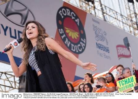 SAO PAULO, Brazil - 01 05 2016: LABOR DAY IN S?O PAULO - Show Paula Fernandes during act of For?a Sindical and Radio Top FM, on Labor Day in S?o Paulo, held at Bagatelle Field in the North Zone of the city.  BrunoxFernandes