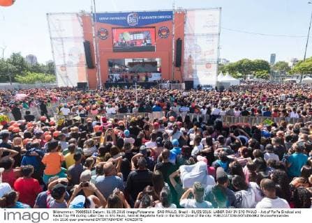 SAO PAULO, Brazil - 01 05 2016: LABOR DAY IN S?O PAULO - Act of For?a Sindical and Radio Top FM during Labor Day in S?o Paulo, held at Bagatelle Field in the North Zone of the city.  BrunoxFernandes
