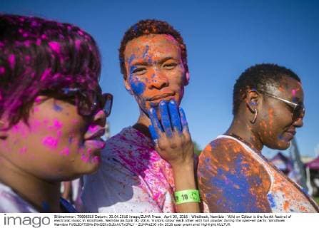 April 30, 2016 - Windhoek, Namibia - Wild on Colour is the fourth festival of electronic music in Windhoek, Namibia on April 30, 2016. Visitors colour each other with holi powder during the open-air party. Windhoek Namibia  - ZUMAn230