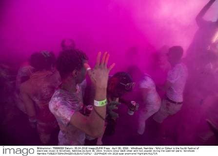 April 30, 2016 - Windhoek, Namibia - Wild on Colour is the fourth festival of electronic music in Windhoek, Namibia on April 30, 2016. Visitors colour each other with holi powder during the open-air party. Windhoek Namibia  - ZUMAn230