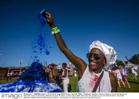 April 30, 2016 - Windhoek, Namibia - Wild on Colour is the fourth festival of electronic music in Windhoek, Namibia on April 30, 2016. Visitors colour each other with holi powder during the open-air party. Windhoek Namibia  - ZUMAn230