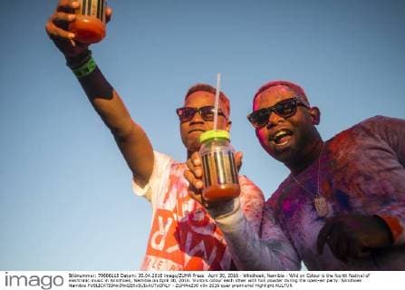 April 30, 2016 - Windhoek, Namibia - Wild on Colour is the fourth festival of electronic music in Windhoek, Namibia on April 30, 2016. Visitors colour each other with holi powder during the open-air party. Windhoek Namibia  - ZUMAn230