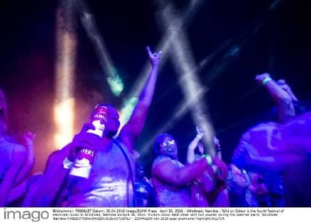 April 30, 2016 - Windhoek, Namibia - Wild on Colour is the fourth festival of electronic music in Windhoek, Namibia on April 30, 2016. Visitors colour each other with holi powder during the open-air party. Windhoek Namibia  - ZUMAn230