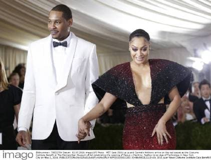 MET Gala 2016 La La and Carmelo Anthony arrive on the red carpet at the Costume Institute Benefit at The Metropolitan Museum of Art celebrating the opening of Manus x Machina: Fashion in an Age of Technology in New York City on May 2, 2016.  NYP201605021283 JOHNxANGELILLO